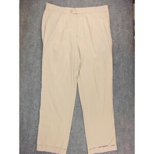 Hiltl Trousers Mens 40x38 ZE 600 Beige Solid Pleated Cuffed Luxury Chino Pants